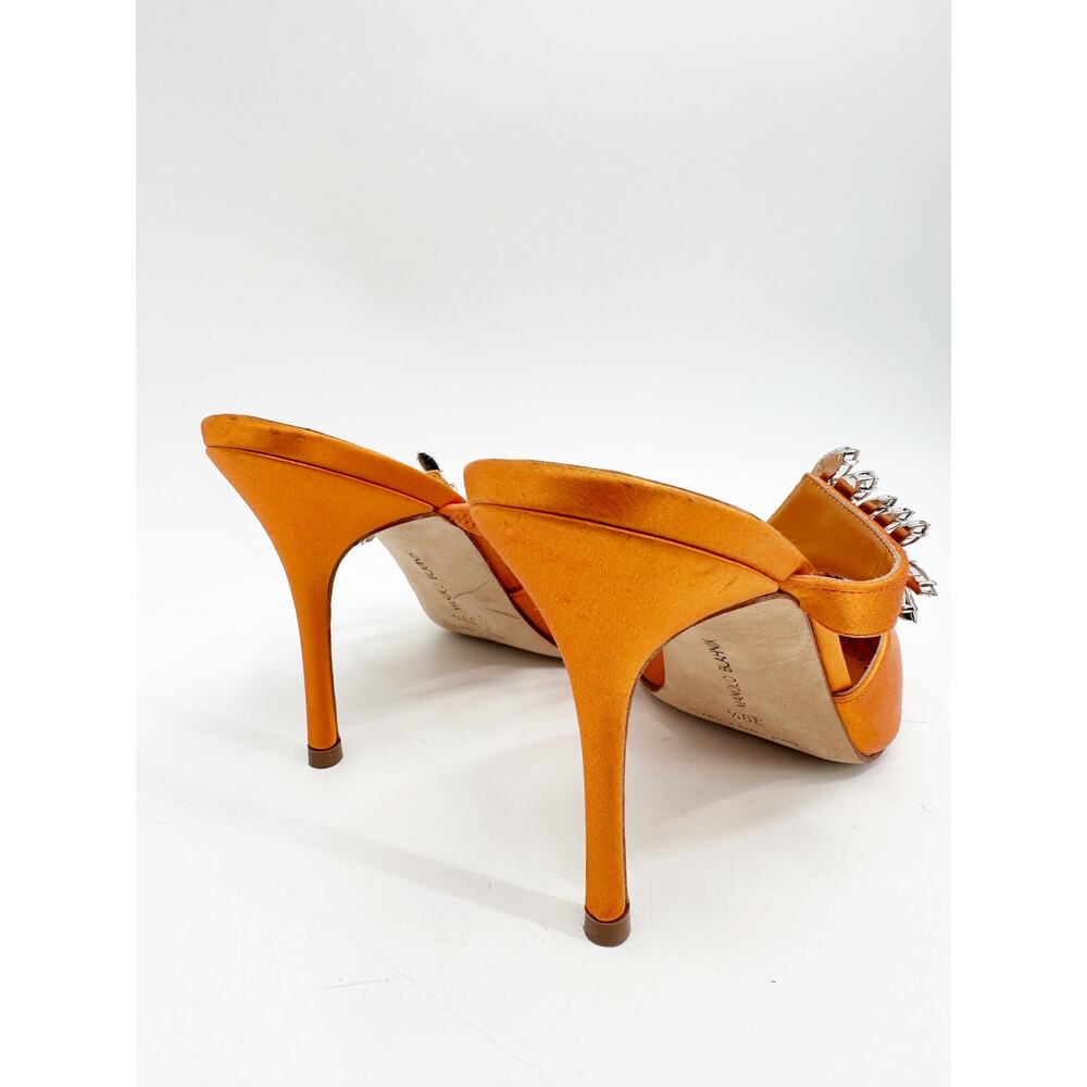 Manolo Blahnik Orange Satin Crystal Embellished 90 Mules 39.5‎ - Picture 7 of 10